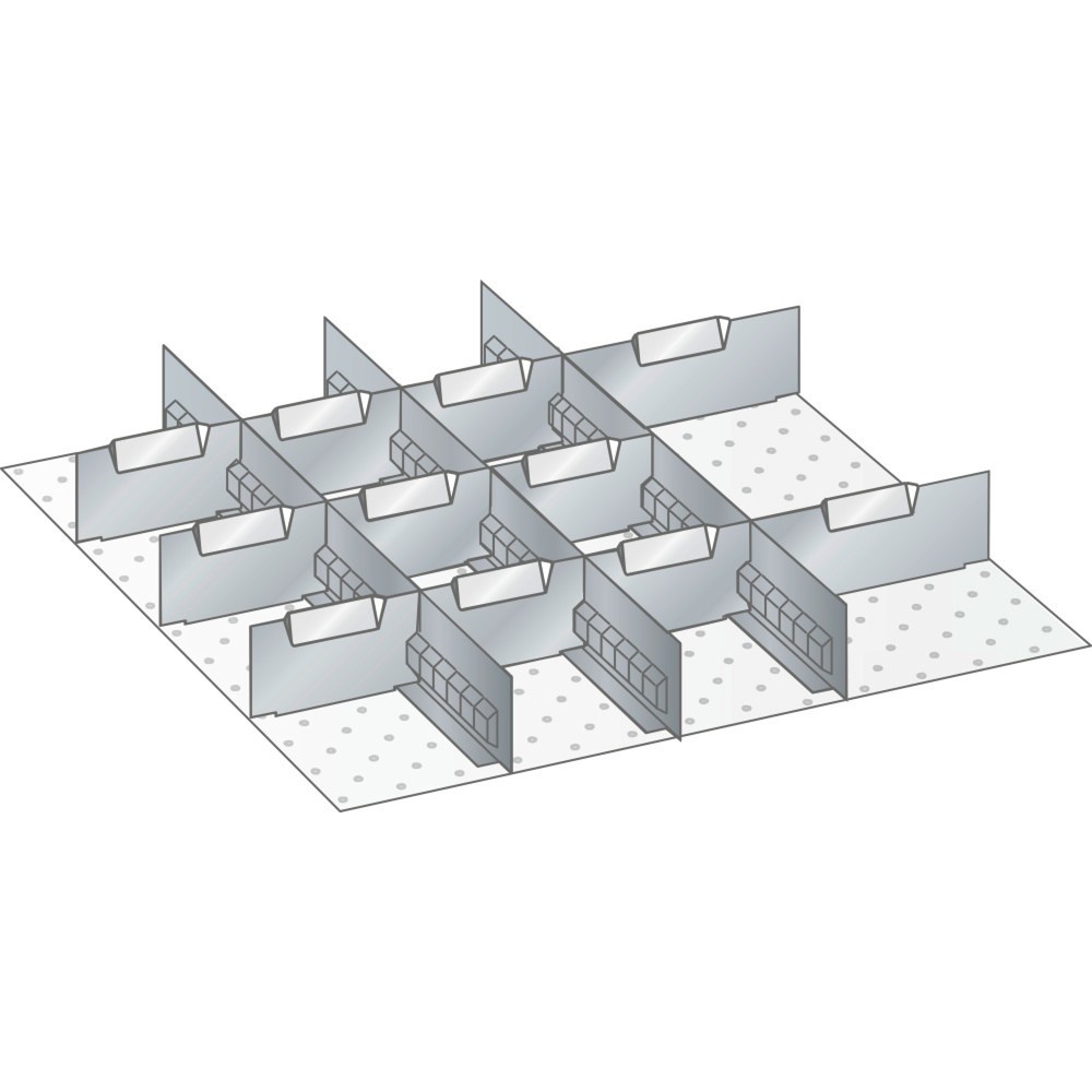 Jeu de parois à fentes et de plaquettes de séparation LISTA 27x27E, (lxPxHF) 459x459x50 mm, 3 parois à fentes, 11 plaquettes de séparation, hauteur de façade 50 mm