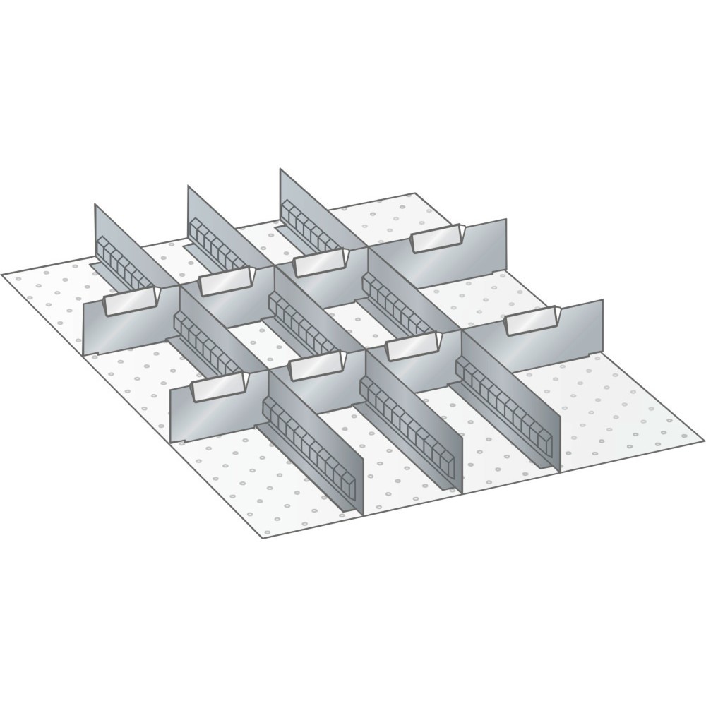 Jeu de parois à fentes et de plaquettes de séparation LISTA 27x36E, (lxP) 459x612 mm, 3 parois à fentes, 8 plaquettes de séparation, hauteur de façade 50 mm