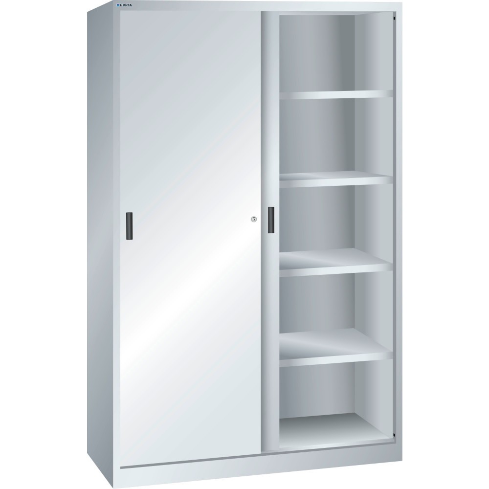 LISTA Schiebetürschrank, (BxH) 1250x1950mm, 4 Verstellböden, Tiefe 400mm, lichtgrau