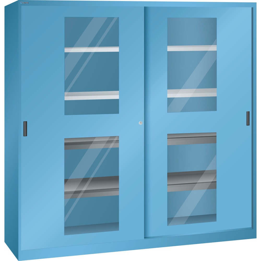 LISTA Schiebetürschrank, (BxTxH) 2000x580x1950mm, 4 Auszug-, 4 Verstellböden, Sichtfenster, lichtblau