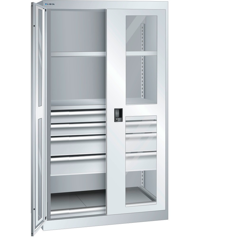 LISTA Schwerlastschrank 54x27E, (BxTxH) 1100x641x1950mm, 1 Auszug, 4 Schubladen, lichtgrau, CODE Lock