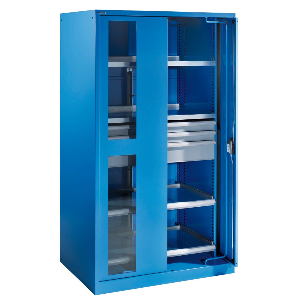 LISTA Schwerlastschrank 54x27E, (BxTxH) 1146x690x1950mm, Einschwenktüren, 3 Schubladen, lichtblau, CODE Lock