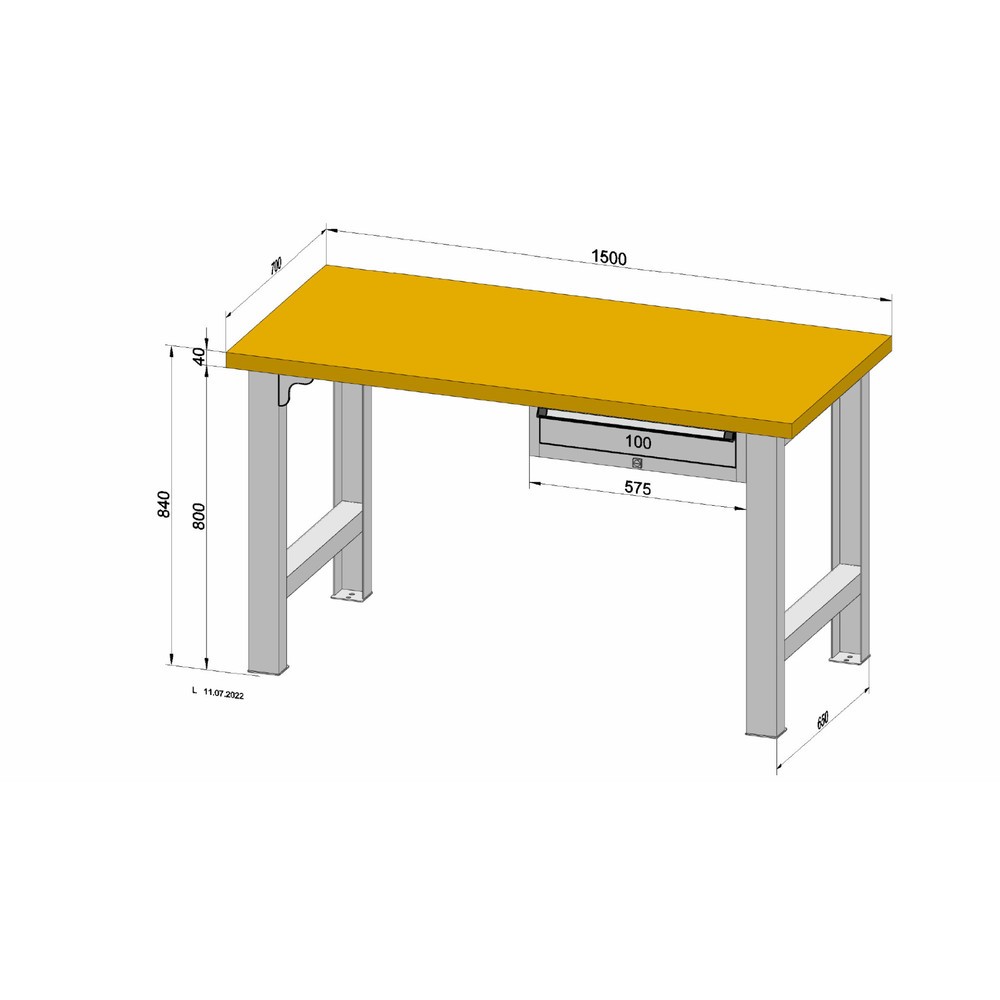 Werkbank mit 1 Schublade, TK 400 kg, HxBxT 840  x 1.500 x 700 mm