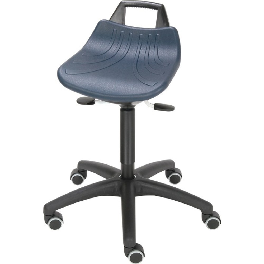 Tabouret pivotant LOTZ, mousse PU bleu, avec roulettes, hauteur d'assise réglable de 520 à 710 mm