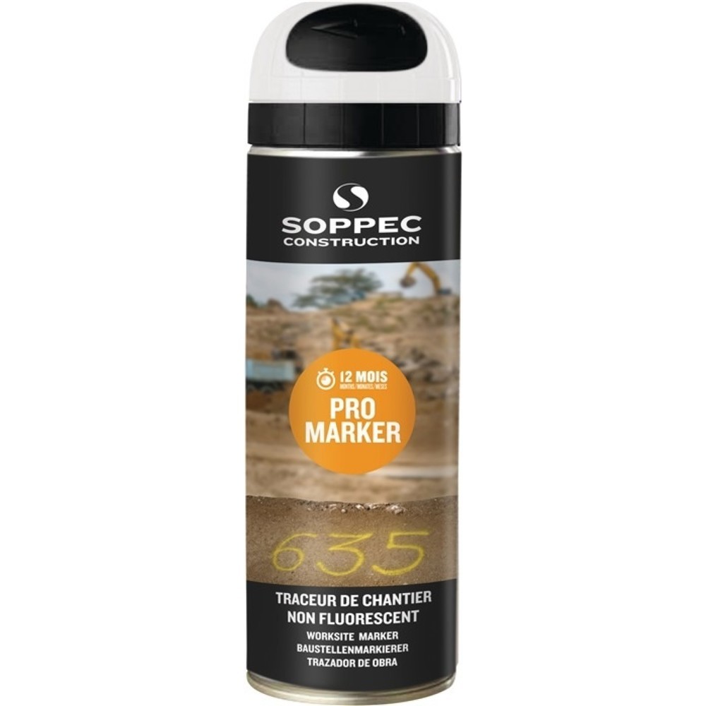 Traceur de chantier Pro Marker blanc 500 ml bombe aérosol SOPPEC