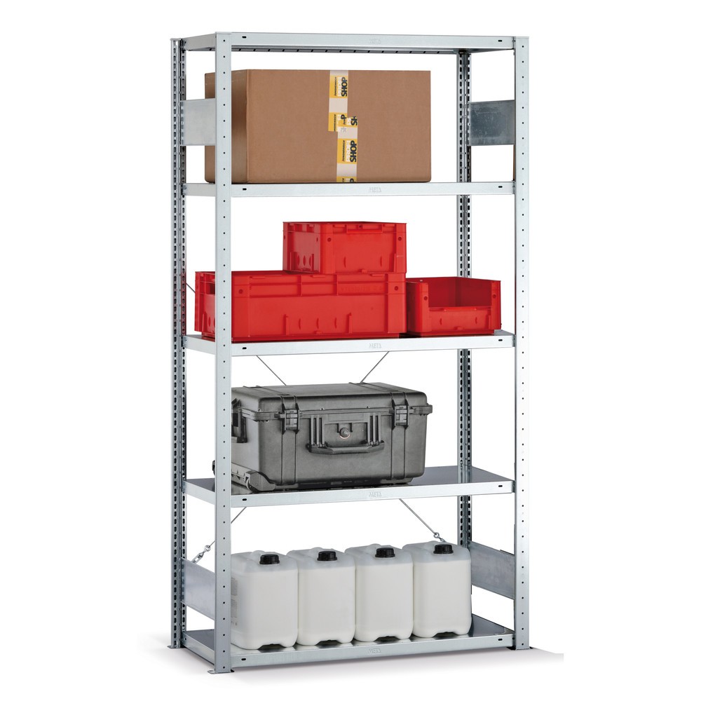 META Fachbodenregal Stecksystem, GF, FL 150 kg, verzinkt, HxBxT 2.000 x 1.000 x 300 mm