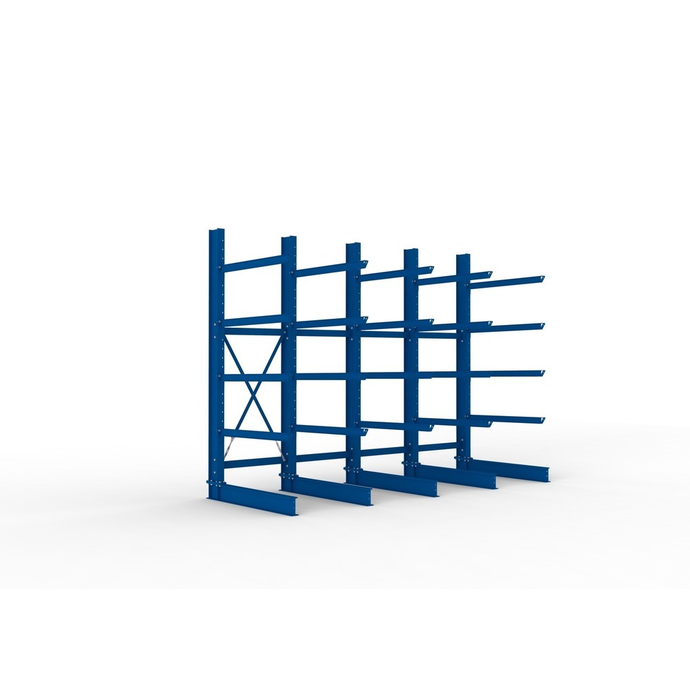 META Komplettpaket Schwerlast-Kragarmregal, einseitig, Tragkraft pro Arm 400 kg, HxBxT 3.000 x 4.090 x 1.585 mm, 5 Ständer