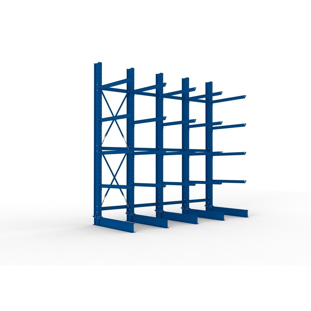 META Komplettpaket Schwerlast-Kragarmregal, einseitig, Tragkraft pro Arm 400 kg, HxBxT 4.000 x 4.100 x 1.605 mm, 5 Ständer