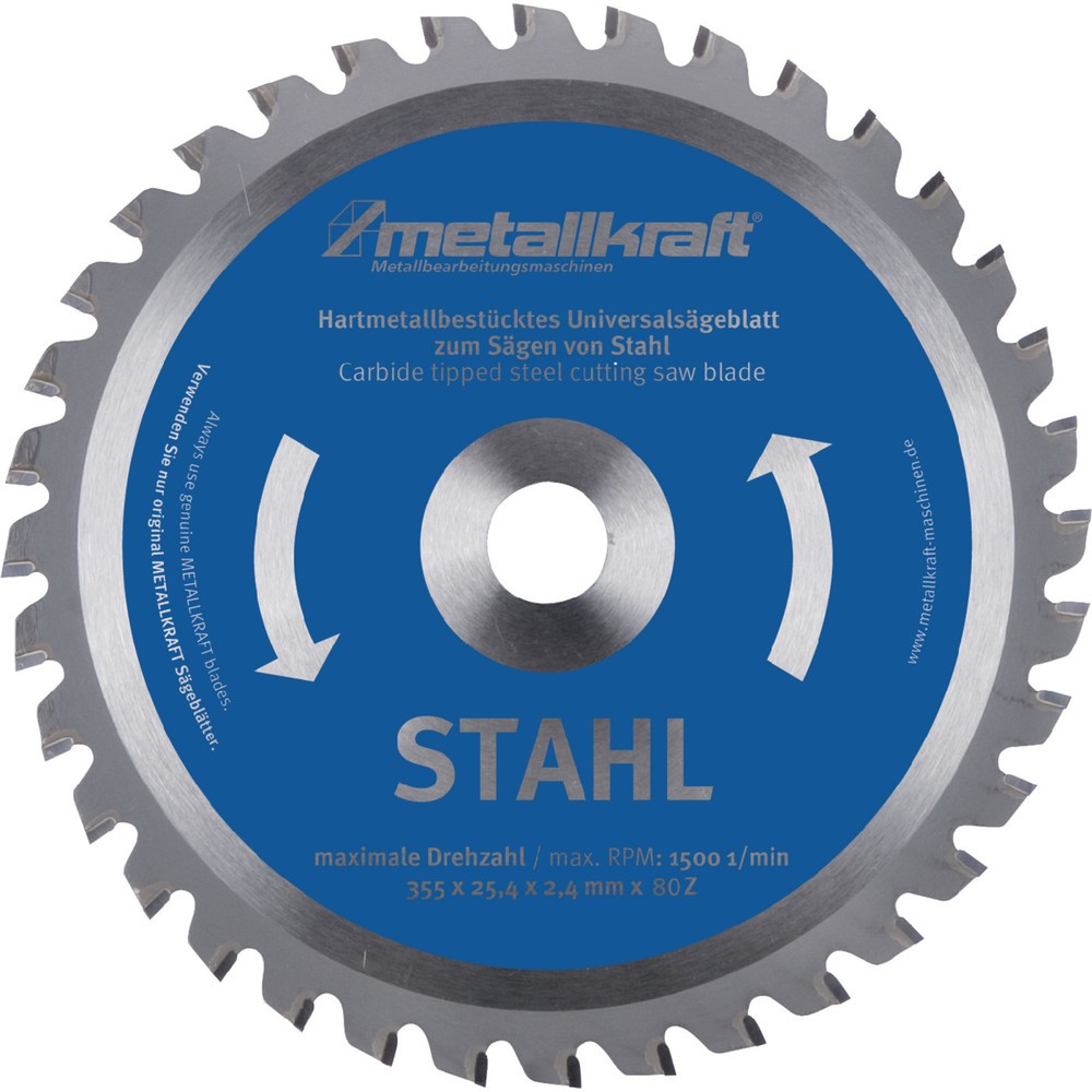 METALLKRAFT Metallkreissägeblatt STA D.355mm B.2,4mm HM Bohrungs-D.25,4mm Z.80