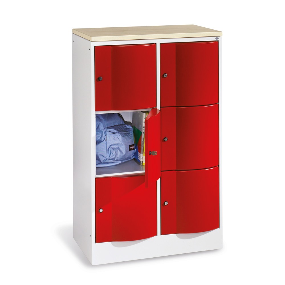 Meuble coffre-fort C+P avec portes « anti-vandalisme », 2 x 3 compartiments, H x l x P 1 225 x 770 x 540 mm, gris clair, vert réséda