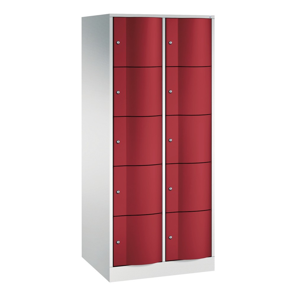 Meuble coffre-fort C+P avec portes « anti-vandalisme », 2 x 5 compartiments, H x l x P 1 950 x 770 x 640 mm, gris clair, rouge rubis