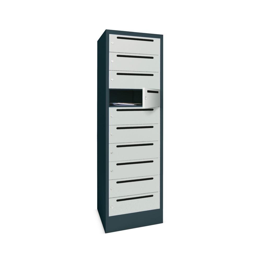 Meuble de tri du courrier PAVOY, 1 x 10 compartiments, H x l x P 1 850 x 430 x 500 mm, gris clair, jaune zinc