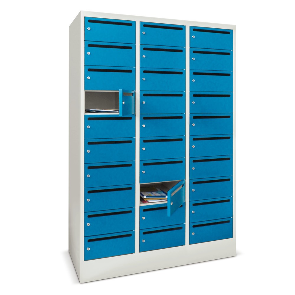 Meuble de tri du courrier PAVOY, 2 x 10 compartiments, H x l x P 1 850 x 630 x 500 mm, bleu clair, bleu clair