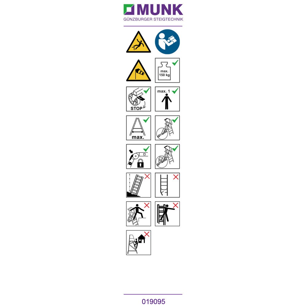 Munk Autocollants avec consignes pour l'utilisateur (échelles à plate-forme, escaliers à plate-forme)