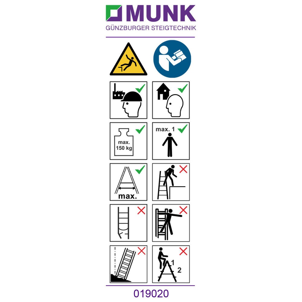 Munk Autocollant d'information pour échelles doubles accessibles des deux côtés, autocollant 19020