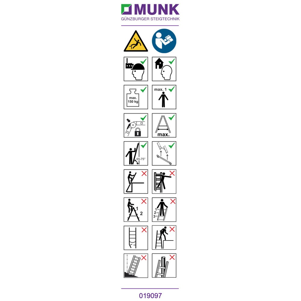 Munk Autocollant de signalisation pour échelle télescopique avec deux traverses, autocollant 19097