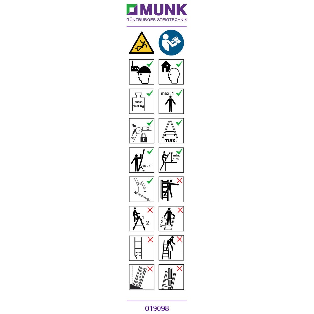 Munk Autocollant de signalisation pour échelles polyvalentes en 4 parties, autocollant 19091