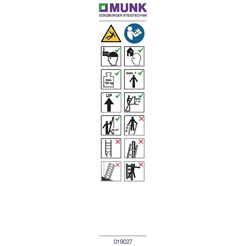 Munk Autocollant d’information pour échelle coulissante et échelle coulissante à corde de plus de 3 m, autocollant 19025