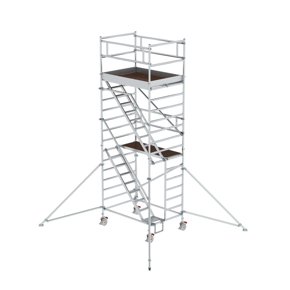 Munk Échafaudage roulant 1,35 x 1,80 m avec échelles inclinées & stabilisateurs Hauteur de plate-forme 4,35 m