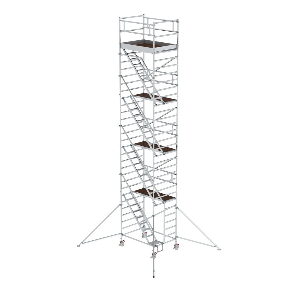 Munk Échafaudage roulant 1,35 x 1,80 m avec échelles inclinées & stabilisateurs Hauteur de plate-forme 8,35 m