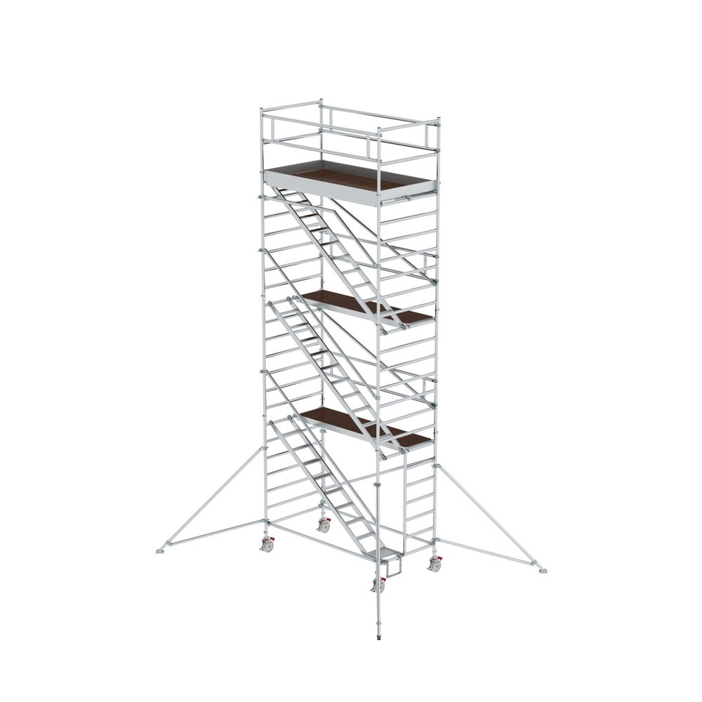 Munk Échafaudage roulant 1,35 x 2,45 m avec échelles inclinées & stabilisateurs Hauteur de plate-forme 6,35 m