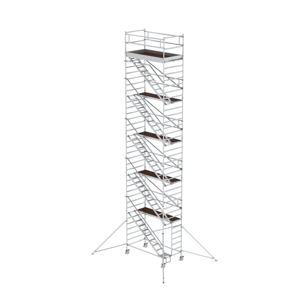 Munk Échafaudage roulant 1,35 x 2,45 m avec échelles inclinées & stabilisateurs Hauteur de plate-forme 10,35 m