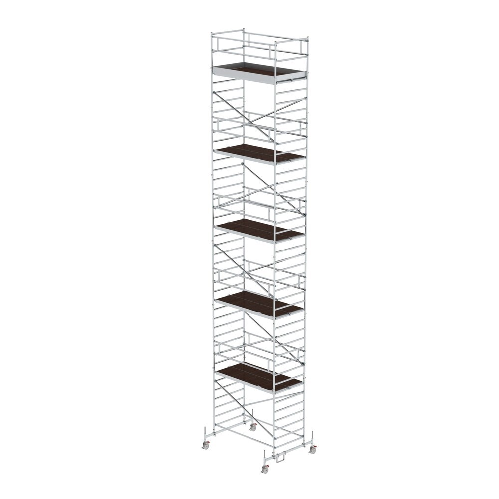 Munk Échafaudage roulant 1,35 x 2,45 m avec traverse mobile & double plate-forme Hauteur de plate-forme 11,45 m