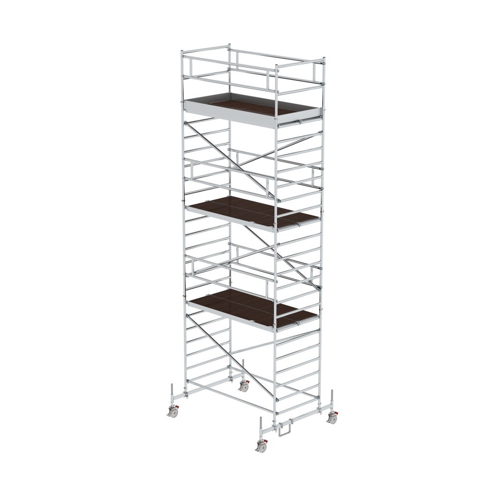 Munk Échafaudage roulant 1,35 x 2,45 m avec traverse mobile & double plate-forme Hauteur de plate-forme 6,45 m