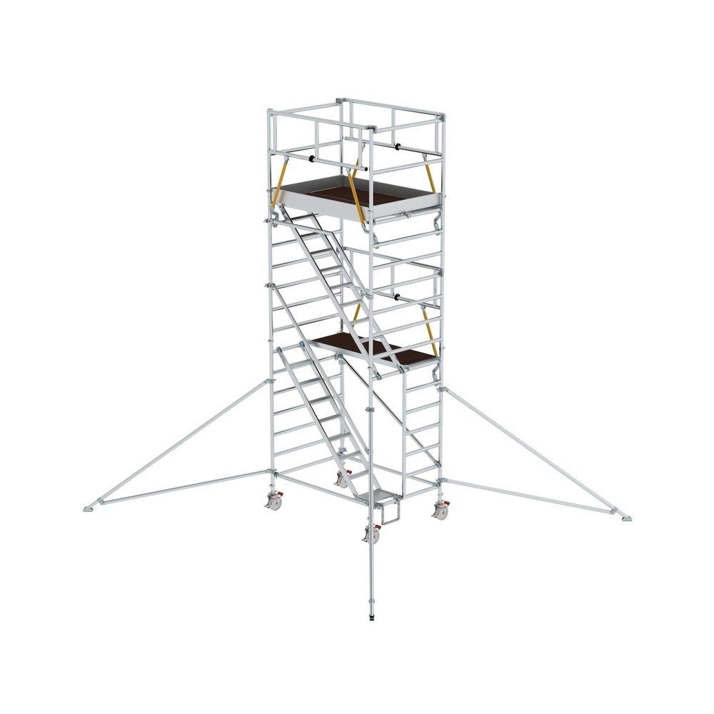 Échafaudage roulant Munk SG 1,35 x 1,80 m avec marches inclinées & stabilisateurs Hauteur de plate-forme 4,47 m