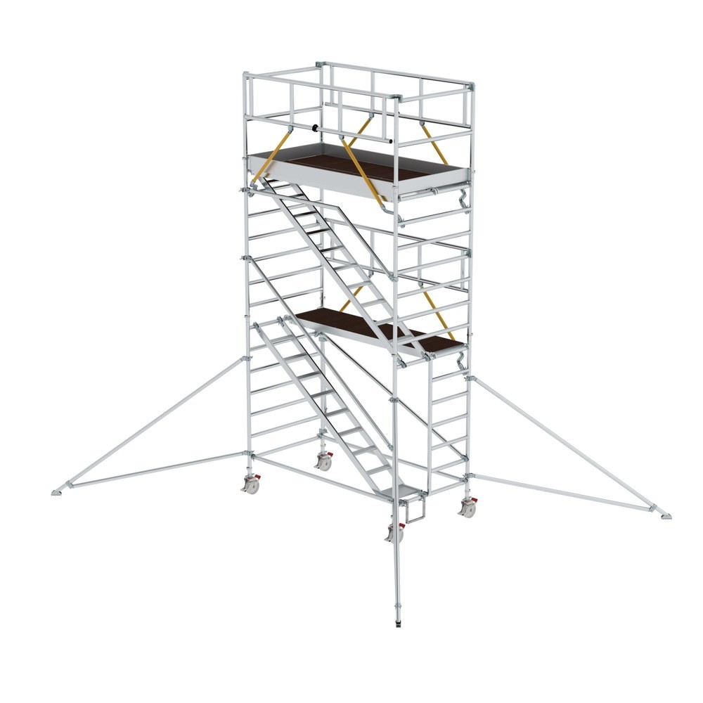 Munk Échafaudage roulant SG 1,35 x 2,45 m avec échelles inclinées & stabilisateurs Hauteur de plate-forme 4,47 m