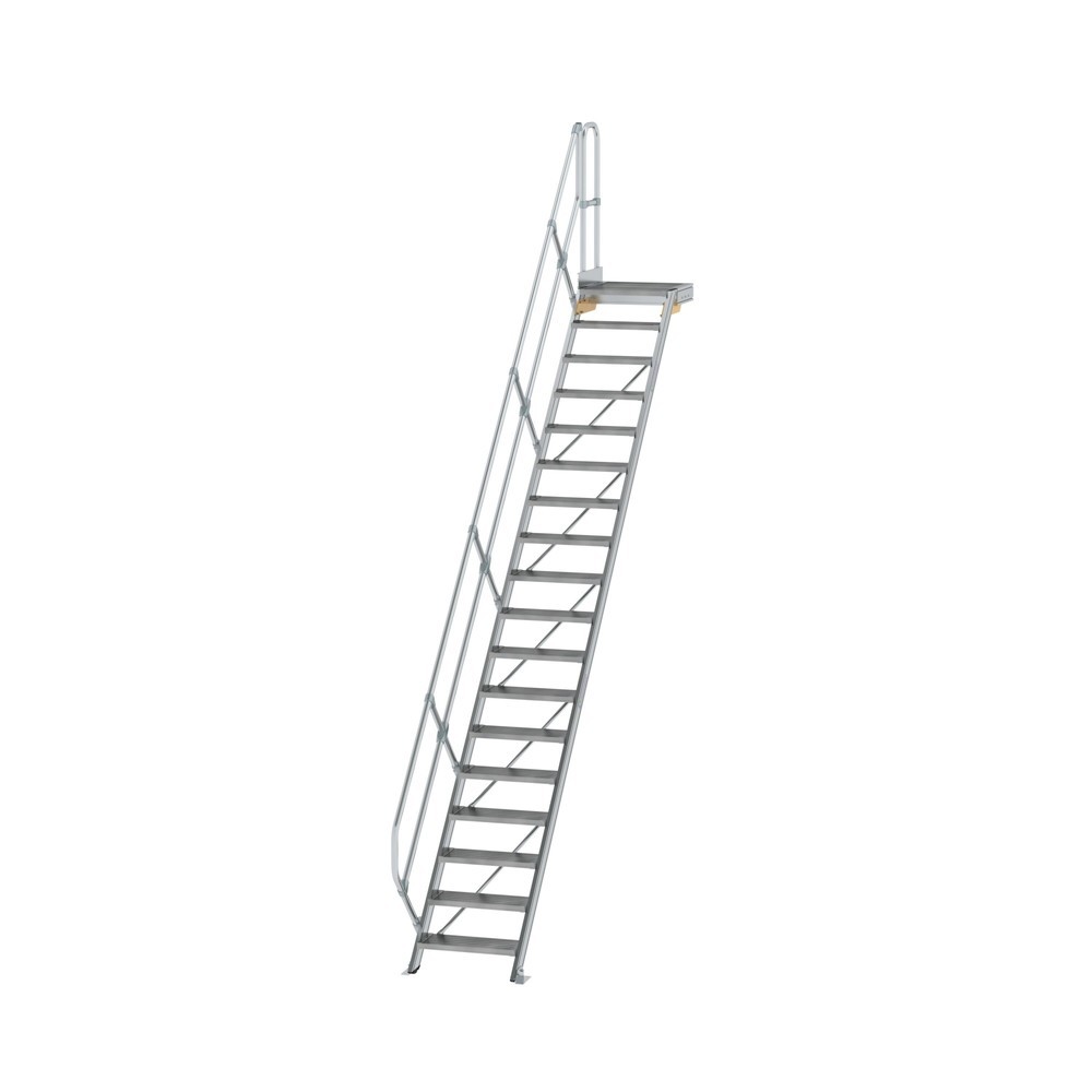 Munk Escalier avec plate-forme 45°, largeur de marche 600 mm, 18 marches, aluminium strié