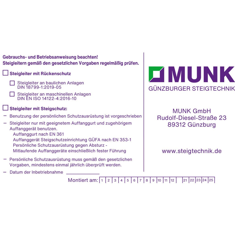 Munk Autocollant d'identification pour dispositif de protection anti-chute