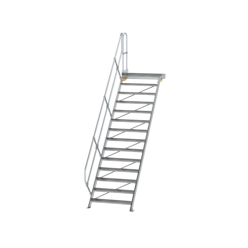 Munk Treppe mit Plattform 45° Stufenbreite 1000 mm 14 Stufen Aluminium geriffelt