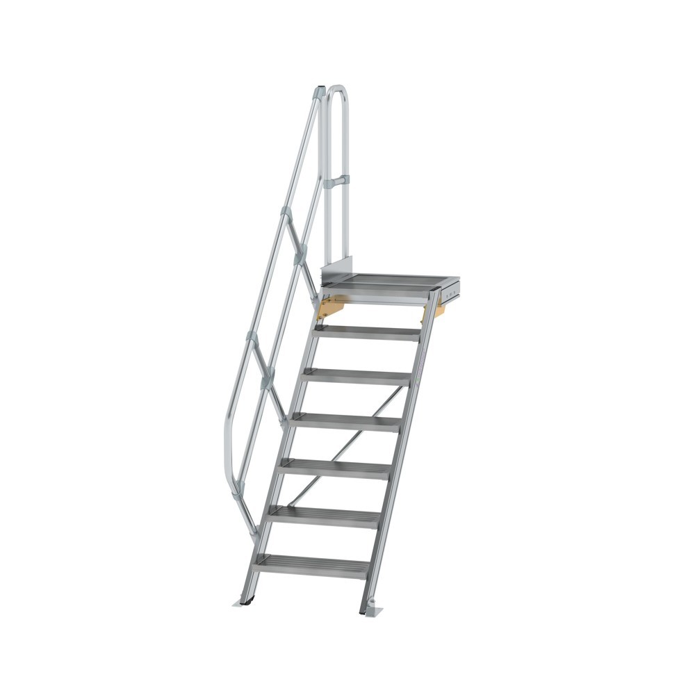 Munk Treppe mit Plattform 45° Stufenbreite 600 mm 7 Stufen Aluminium geriffelt