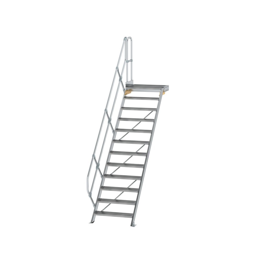 Munk Treppe mit Plattform 45° Stufenbreite 800 mm 12 Stufen Aluminium geriffelt