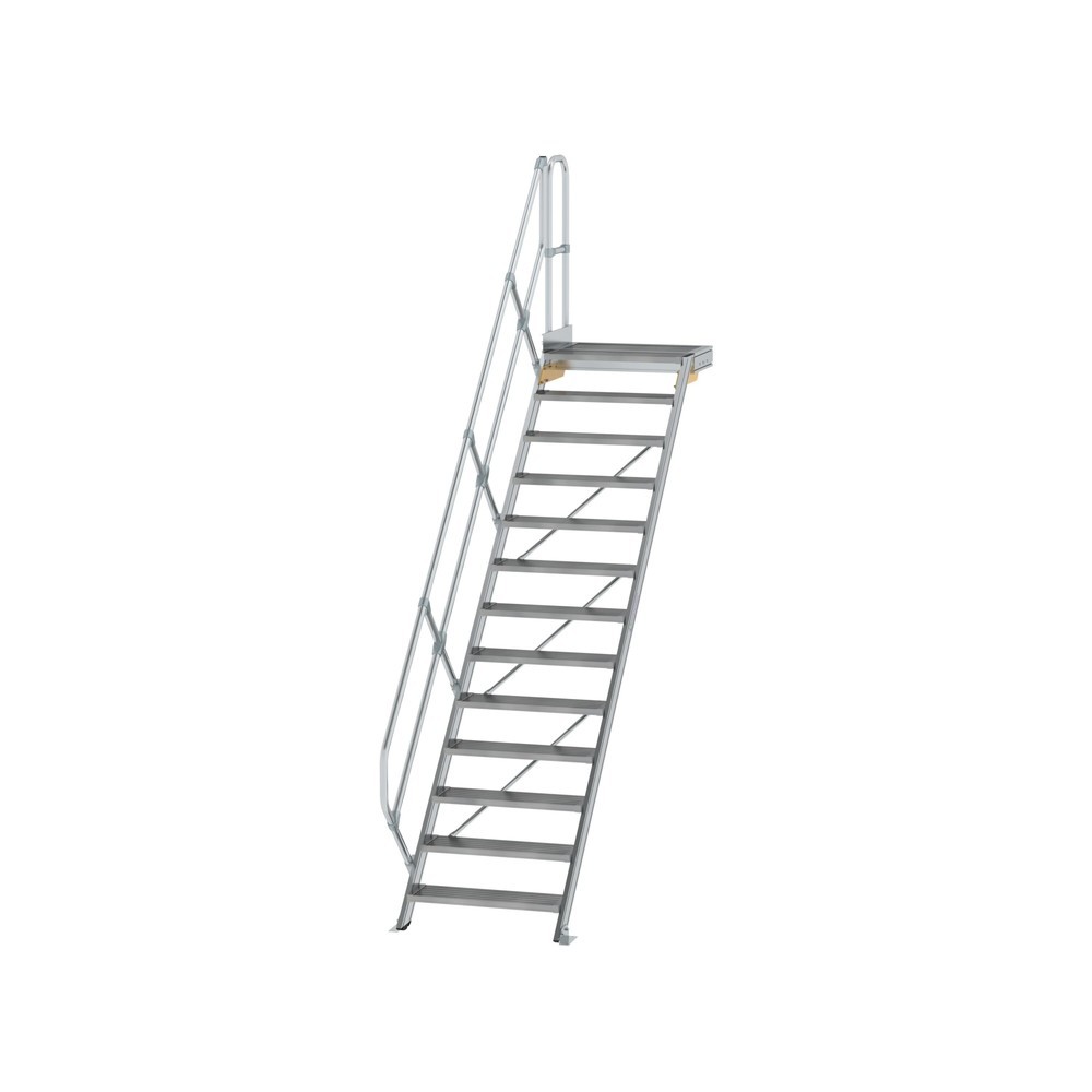 Munk Treppe mit Plattform 45° Stufenbreite 800 mm 13 Stufen Aluminium geriffelt