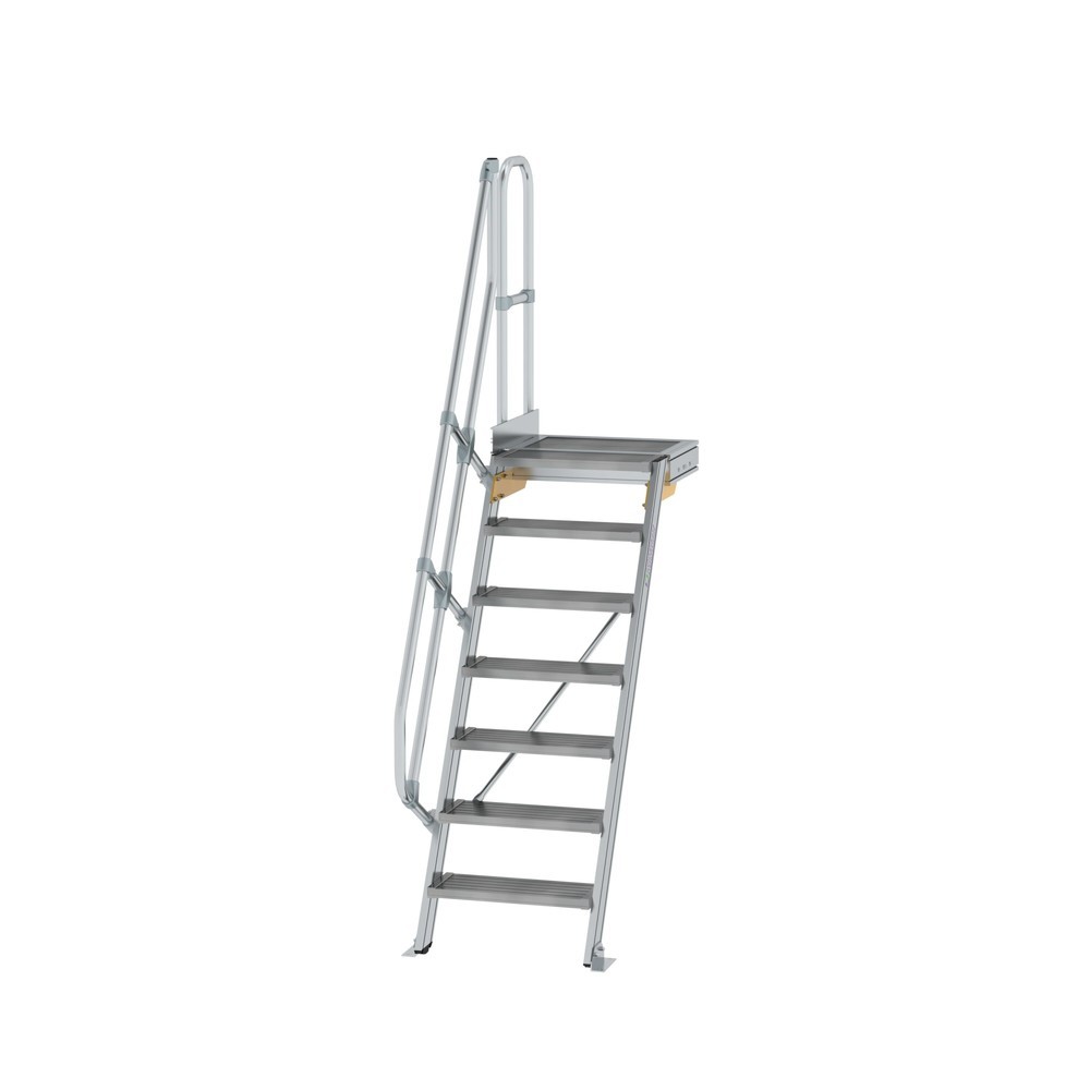 Munk Treppe mit Plattform 60° Stufenbreite 600 mm 7 Stufen Aluminium geriffelt