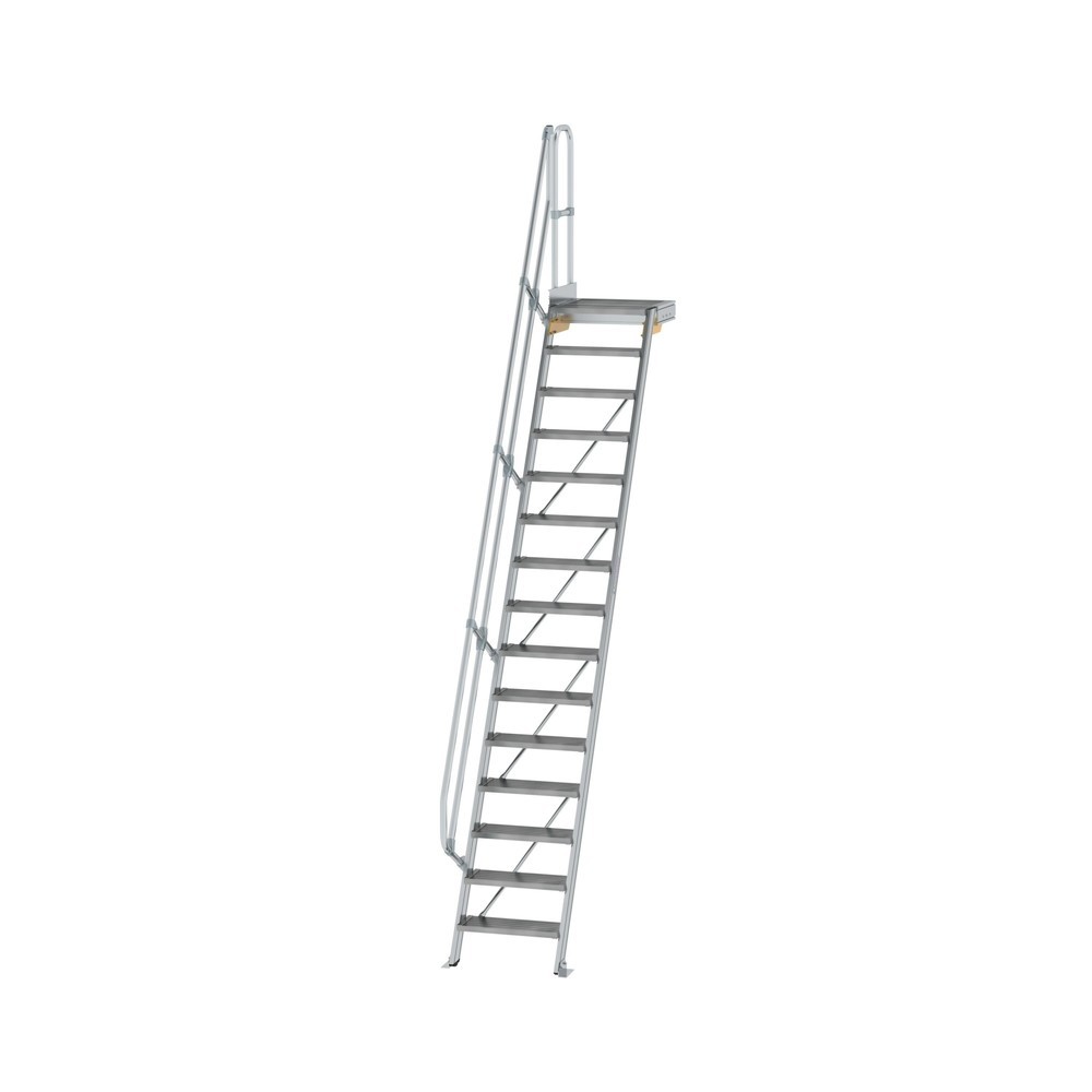 Munk Treppe mit Plattform 60° Stufenbreite 600 mm 15 Stufen Aluminium geriffelt