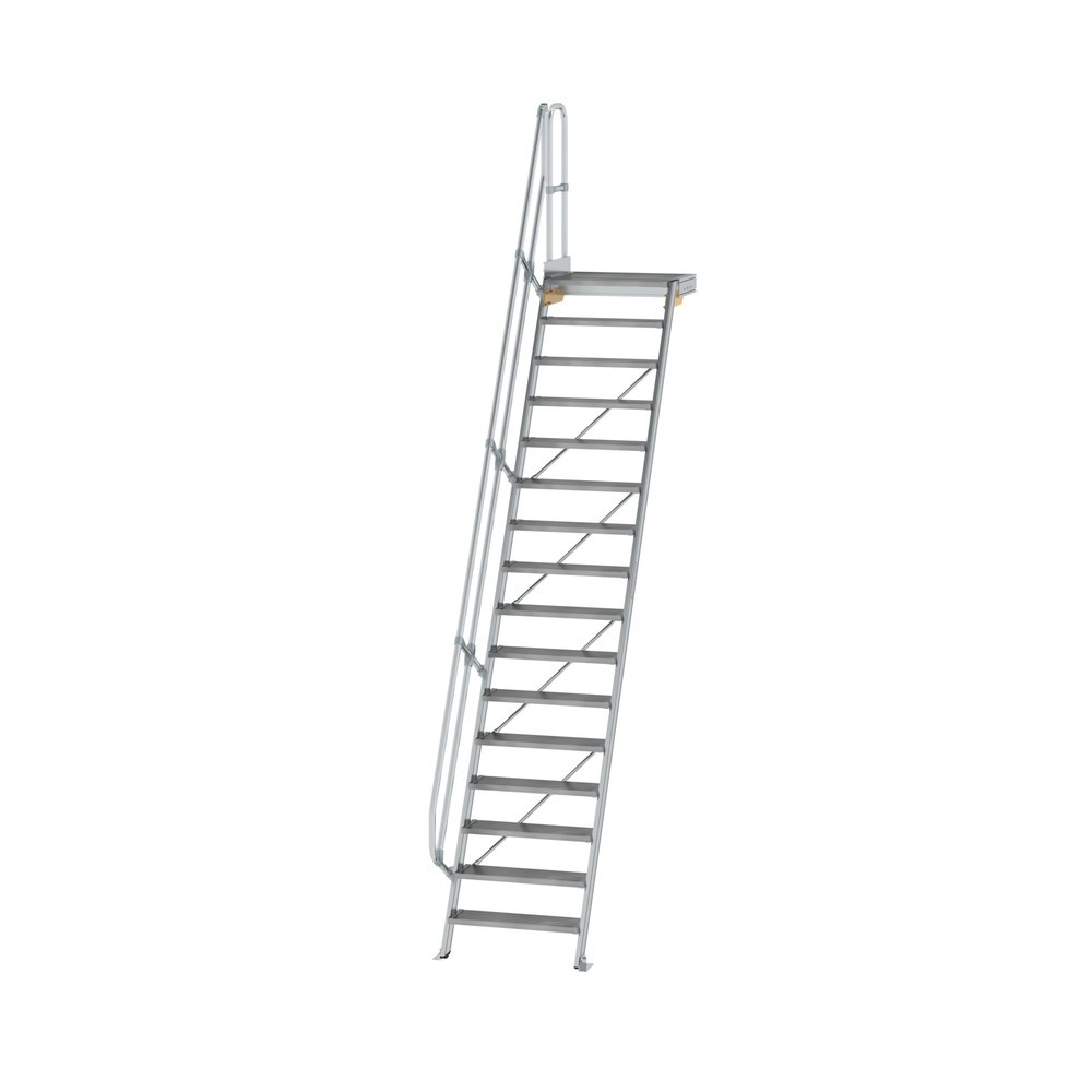 Munk Treppe mit Plattform 60° Stufenbreite 800 mm 16 Stufen Aluminium geriffelt