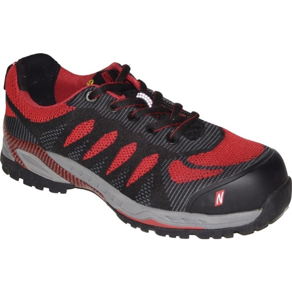 NITRAS Sicherheitsschuh PRO STEP, S1P SRC ESD EN ISO 20345, EN 61340-4-3, Größe 43 schwarz/rot, Textil