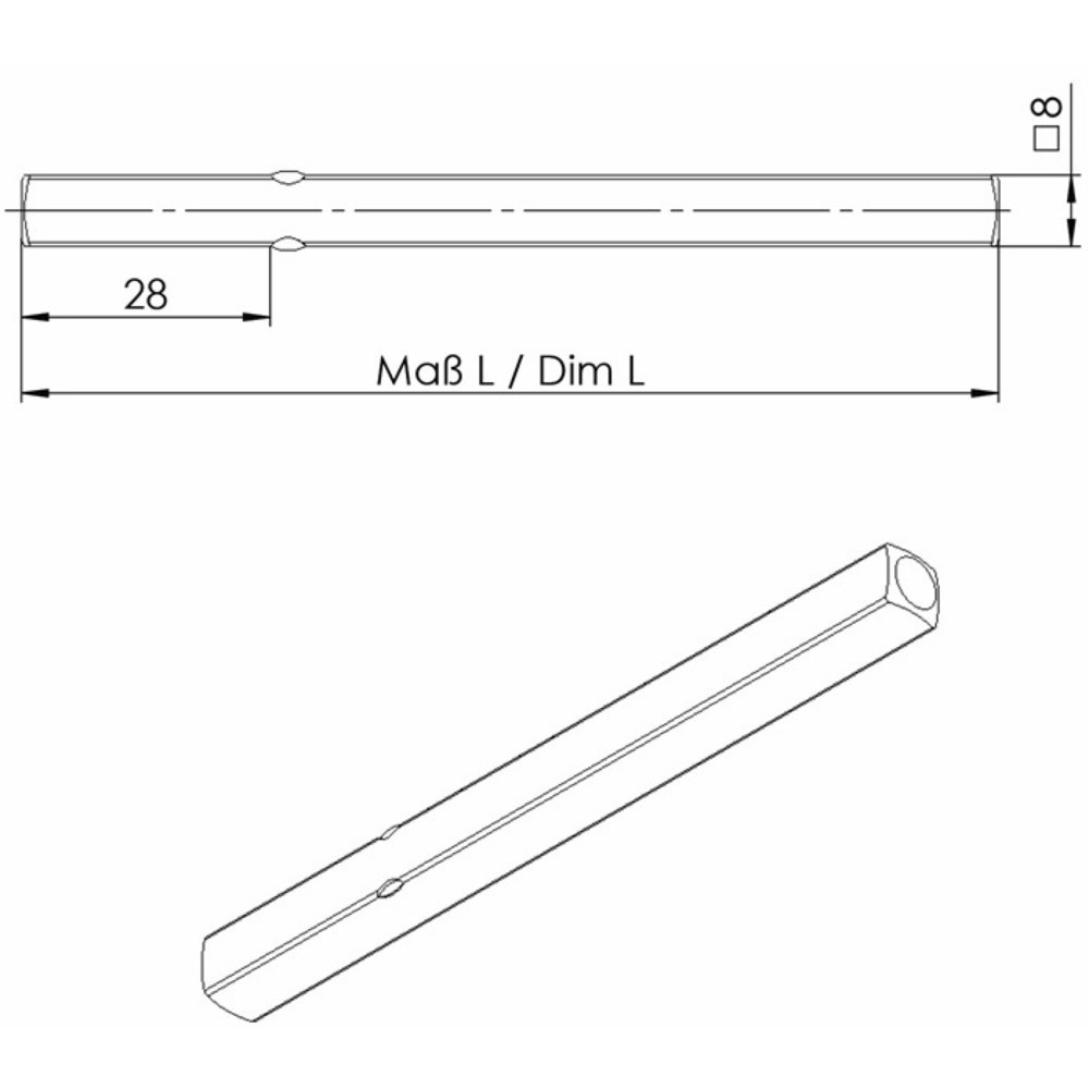 OGRO Drückerstift OGRO 114 PB, Stahl, Vierkant 8 x 97 mm