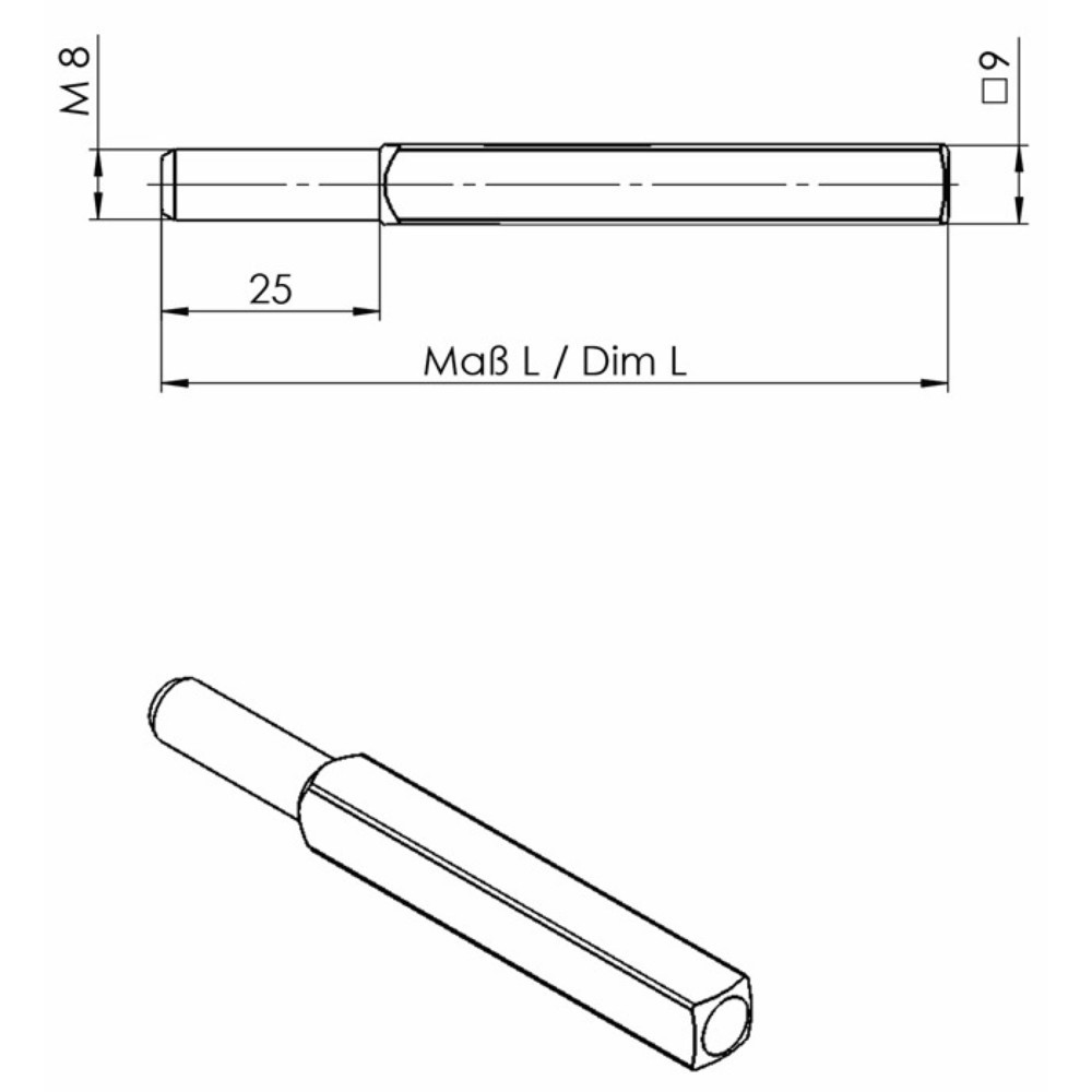 Produktabbildung: OGRO FS-Wechselstift OGRO 115 FS, Vierkant 9 x 90 mm, Vollstift