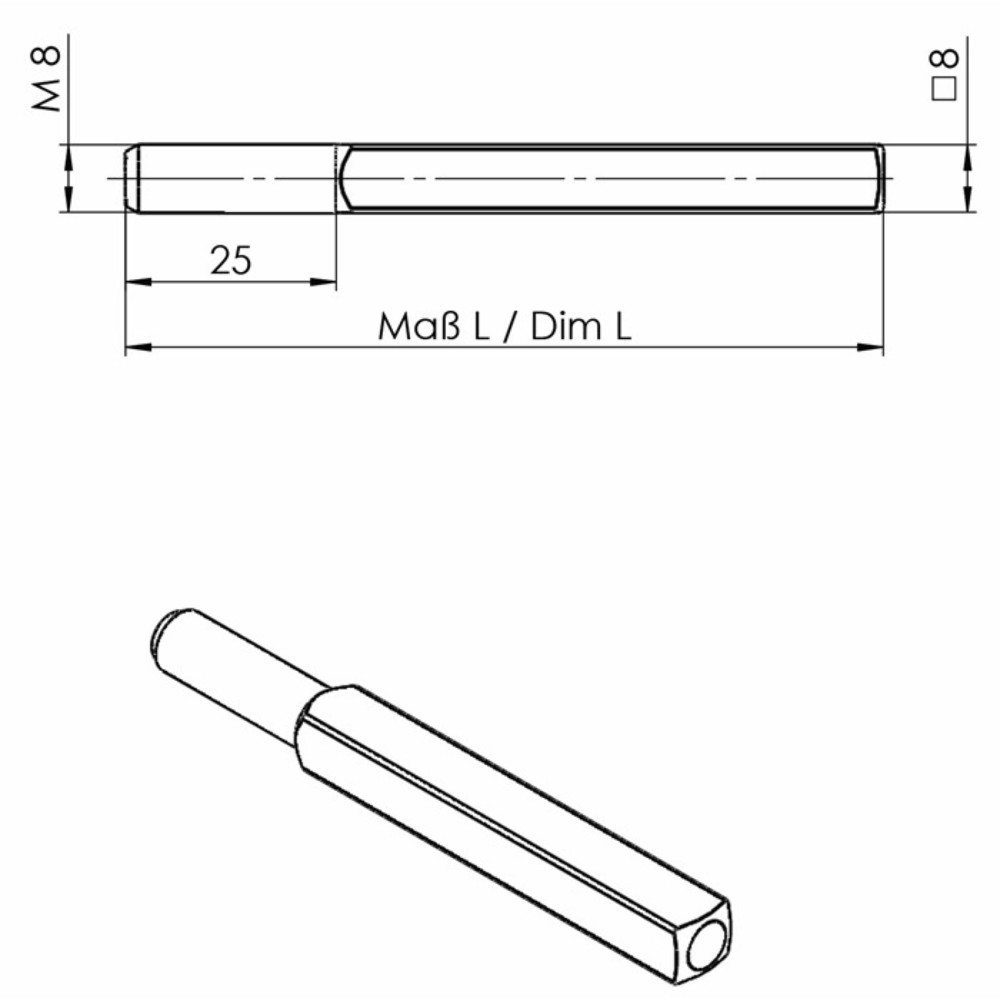 OGRO Wechselstift OGRO 115, Stahl, Vierkant 8 x 90 mm, M8