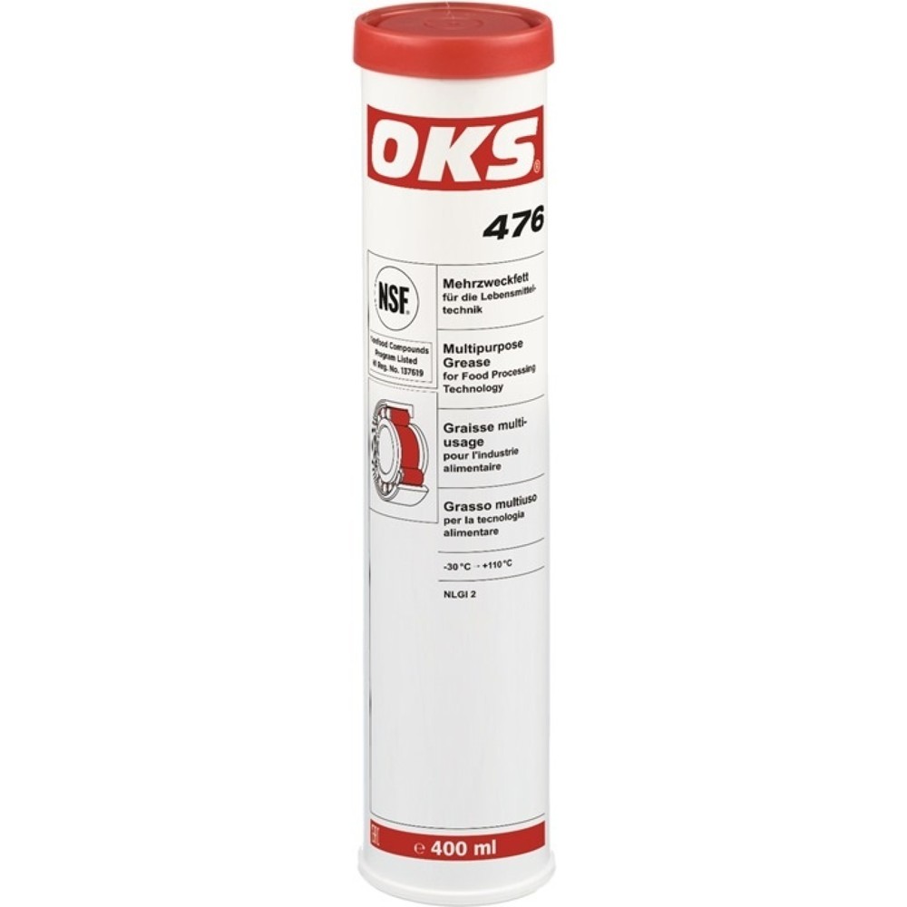 OKS Graisse multi-usages pour l’industrie alimentaire OKS 476, NSF H1, 400 ml blanc, cartouche