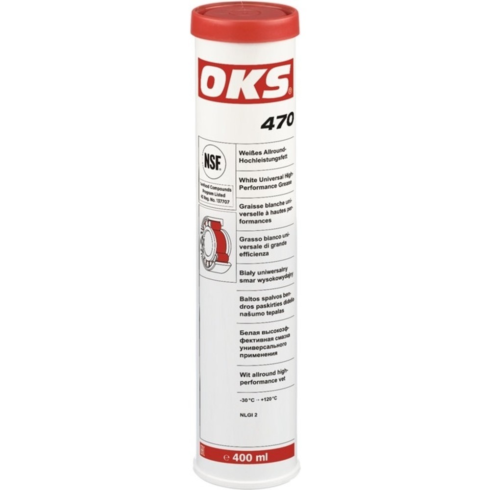 OKS Weisses Allround-Hochleistungsfett OKS 470, NSF H2, weiss, Kartusche, 400 ml