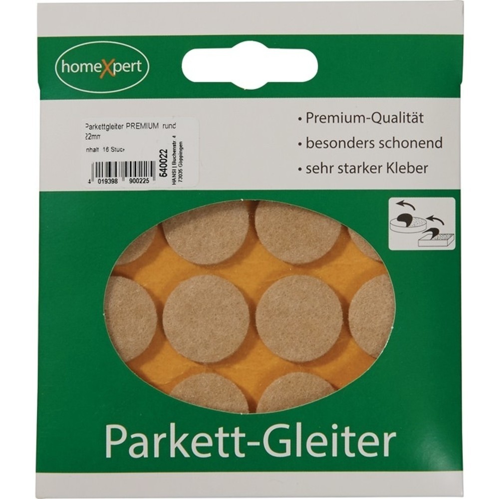 Parkettgleiter Premium, Filz natur rund, 22 mm, selbstklebend