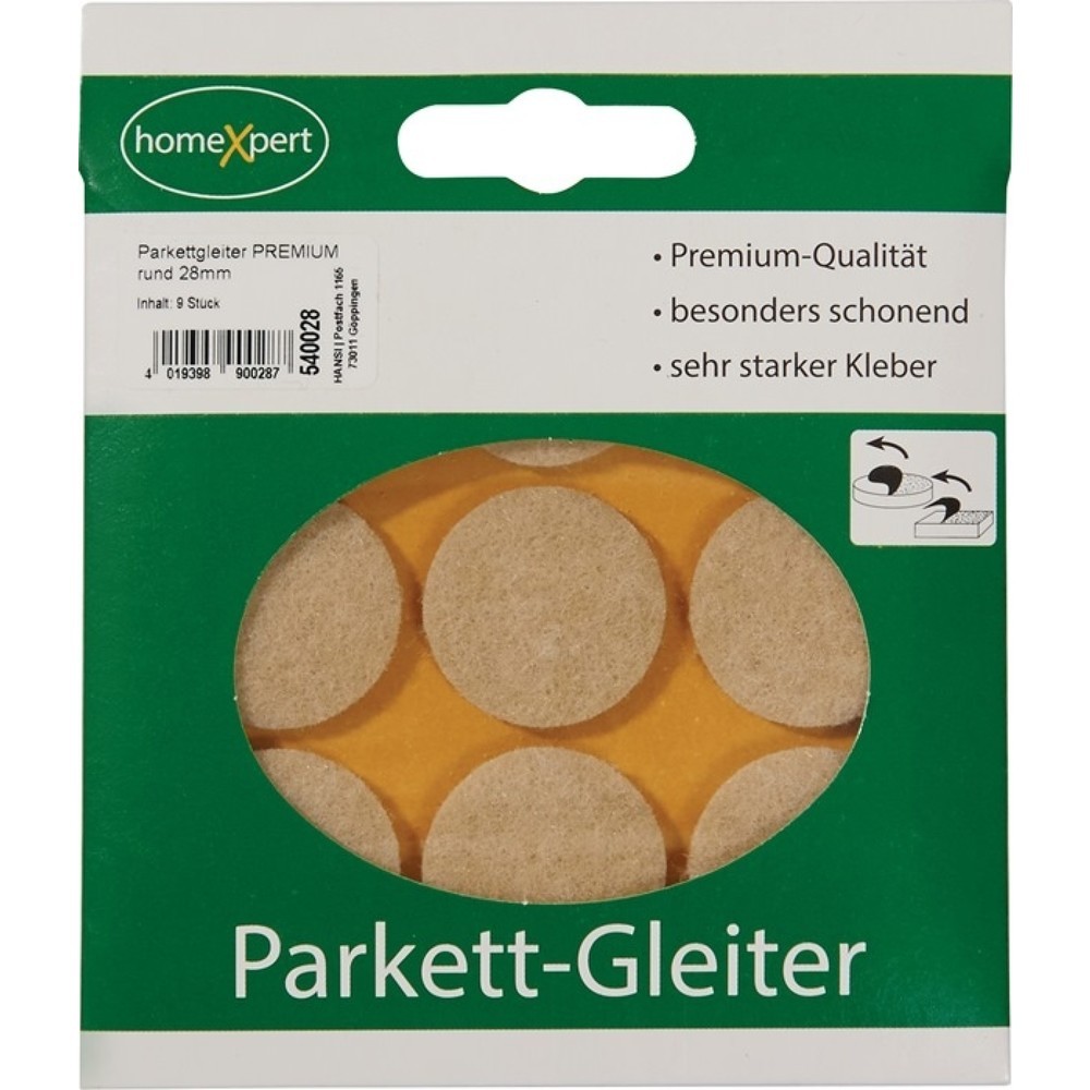 Parkettgleiter Premium, Filz natur rund, 28 mm, selbstklebend