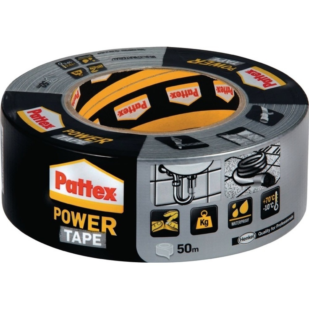 PATTEX Gewebeband Power-Tape, Länge 50 m Breite 50 mm, silber-grau, Rolle