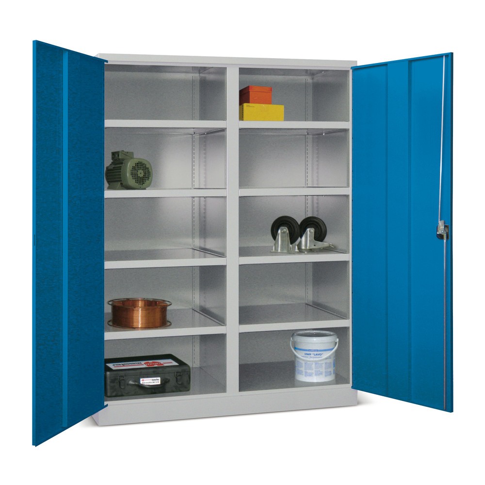 PAVOY Industrie-Schwerlastschrank Premium mit Mittelwand, 8 Fachböden, HxBxT 1.950 x 1.470 x 630 mm, anthrazitgrau, lichtgrau