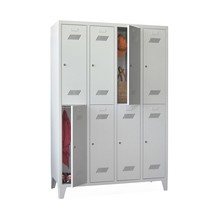 Garderobenschrank PAVOY mit Füßen + Zylinderschloss, 2-stöckig, 8 Fächer, HxBxT 1.850 x 1.200 x 500 mm